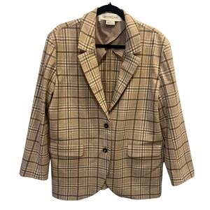 Treasure & Bond Womens Tan Brown Plaid Oversized Blazer Jacket L (1170)